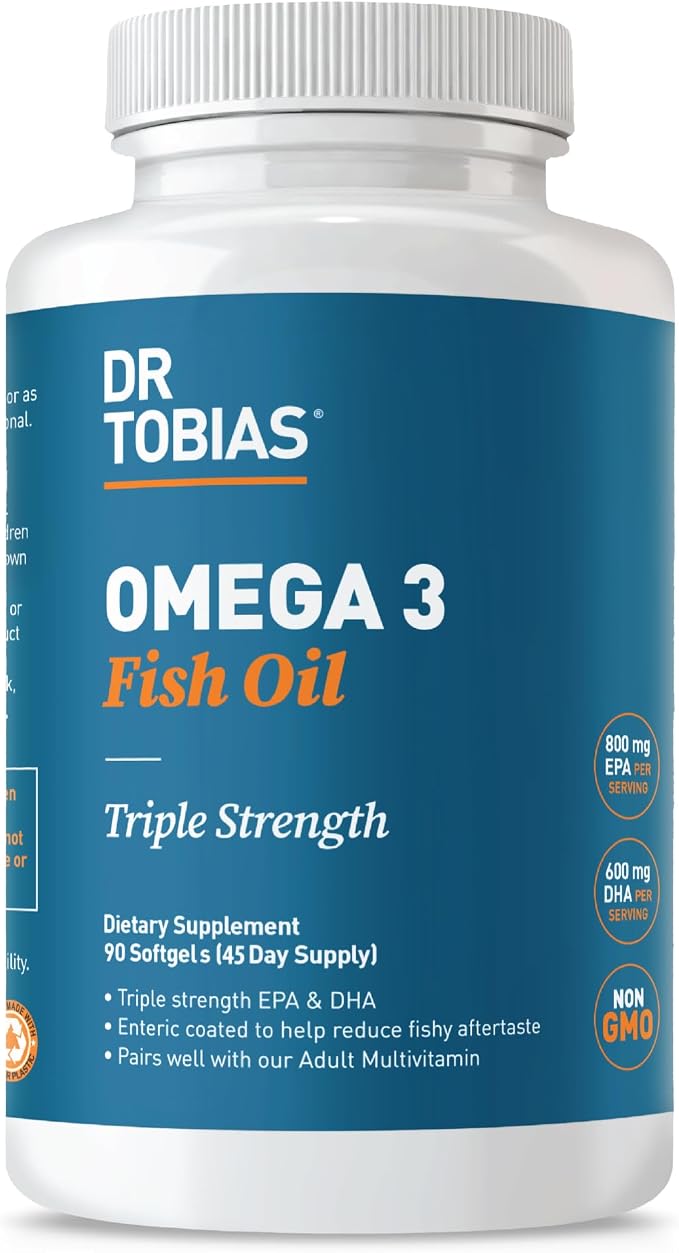 Dr. Tobias Omega 3 Fish Oil 2000mg Triple Strength with 800mg EPA 600mg DHA Per Serving | Fish Oil Omega 3 Supplements for Heart Brain & Immune Support - 90 Softgels (45 Servings)
