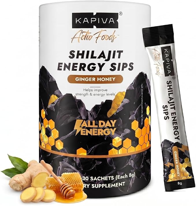 Kapiva Shilajit Honey Sticks, 7500mg Pure Shilajit, Easy-to-Consume On-the-Go Sticks, Energy & Stamina Support, Ginger Honey Flavor, 30 Count