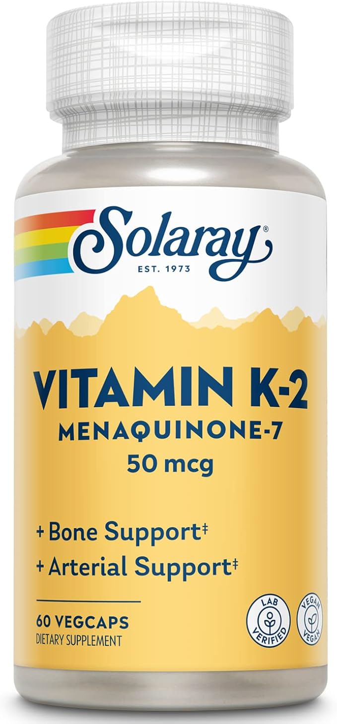 SOLARAY Vitamin K-2 as MK-7 50 mcg - Vitamin K2 MK7 Supplement for Bone Health Support, Vit K2 as Menaquinone for Women and Men - 60 Vegan Capsules