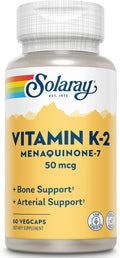 SOLARAY Vitamin K-2 as MK-7 50 mcg - Vitamin K2 MK7 Supplement for Bone Health Support, Vit K2 as Menaquinone for Women and Men - 60 Vegan Capsules