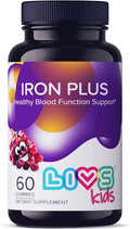 LIVS Iron Supplement for Kids with Vitamin C, A, B3, B5, B6, B12, Biotin, Zinc & Folate | Non-GMO, Gluten Free Chewable Supplement as Gummy for Energy Boost & Anemia Support - 60 Count