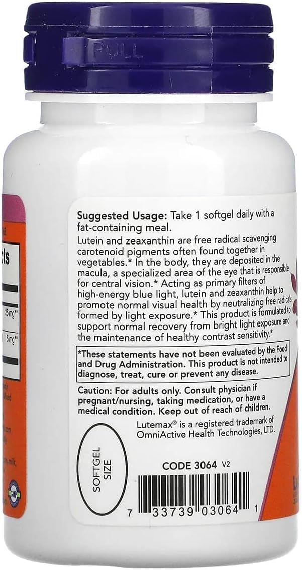 Now Supplements, Lutein & Zeaxanthin with 25 mg Lutein and 5 mg Zeaxanthin, 60 Softgels (2 Pack)