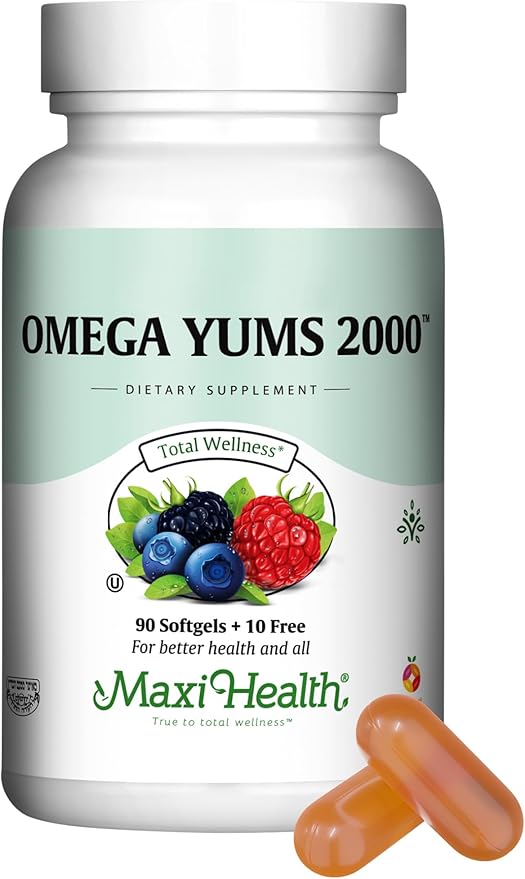 Maxi Health Fish Oil 2000mg - Omega 3 Supplement for Adults and Kids - Fruity Burst - Omega-3 Fish Oil Source of EPA/DHA Fatty Acids - Heart, Brain, Joint Health - Kosher Certified - 100 Softgels