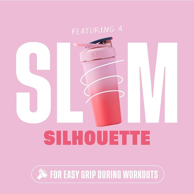 BlenderBottle Sport Sleek Insulated Stainless Steel Shaker Bottle with Wire Whisk, Protein Shakes & Hydration for Athletes & Fitness Enthusiasts, Lockable Lid, 25-Ounce, Flamingo Ombre