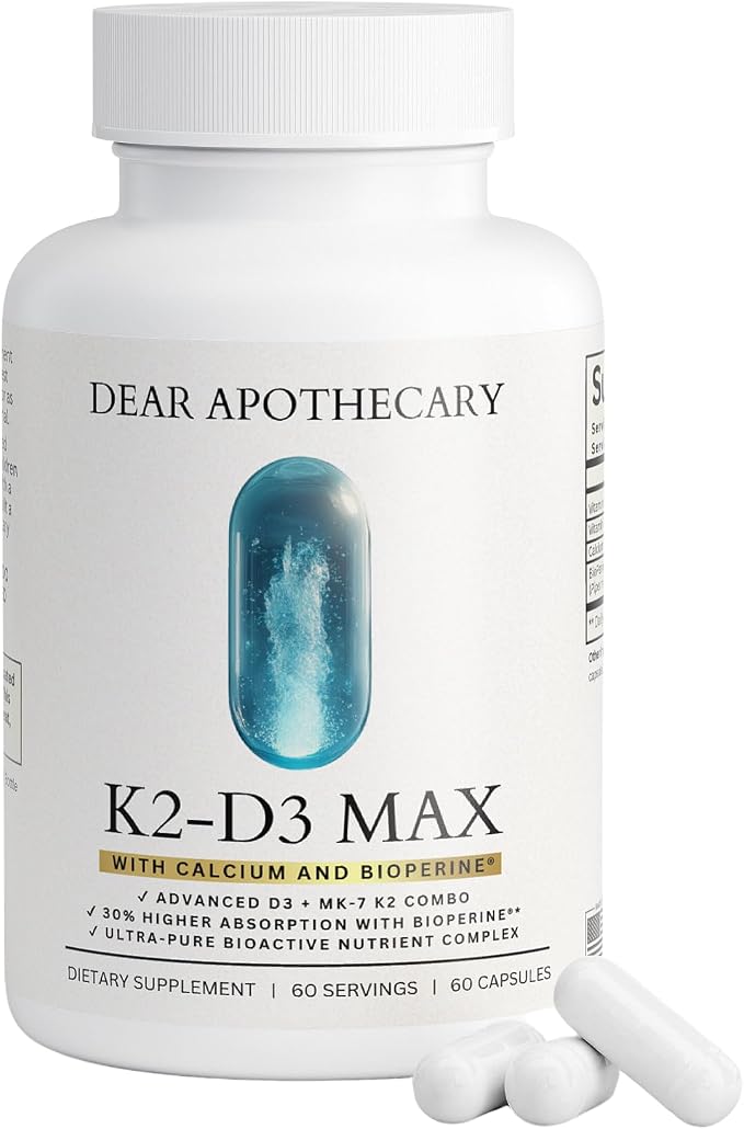 Vitamin D3 K2 Supplement 5000 IU - D3 5000 with K2 MK7 100mcg Calcium BioPerine - Bone Health Immune Support Cardiovascular Wellness - High Absorption Vegan Non-GMO Gluten Free - 60 Capsules