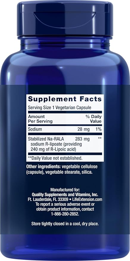 Life Extension Super R Lipoic Acid 240mg, 90 Capsules, Vegetarian