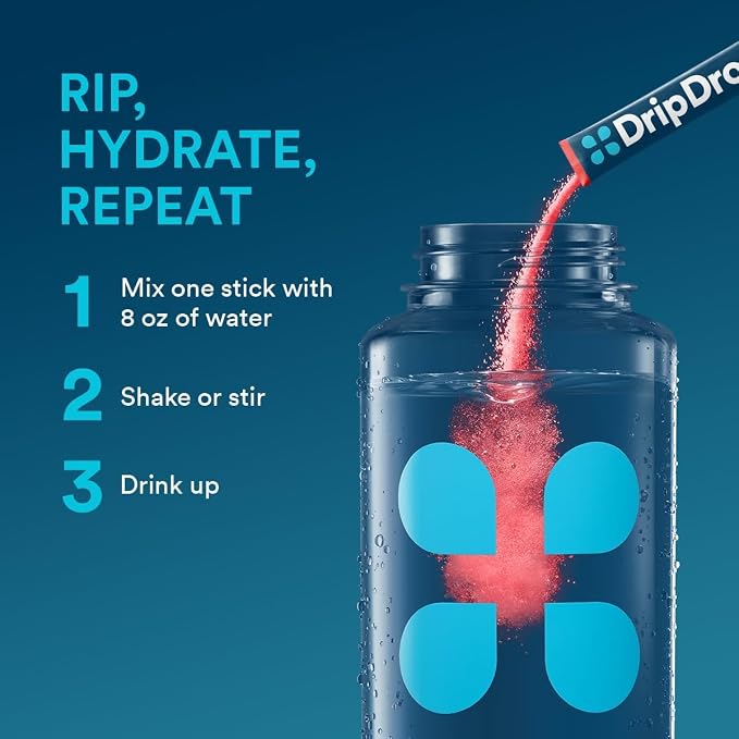 DripDrop Hydration Packets - Juicy Variety Pack - Single Serve Electrolytes Powder Drink Mix - Grape, Fruit Punch, Strawberry Lemonade, Cherry - Non-GMO, Gluten Free, Vegan - 16 Sticks