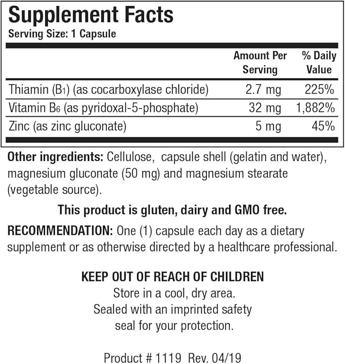 Biotics Research B6 B1 Plus Zinc Supplies Active Forms of B Vitamins, 5mg of Highly bioavailable Form of zinc, Aids in Activity of Over 300 Different zinc Dependent enzymes 90 Capsules