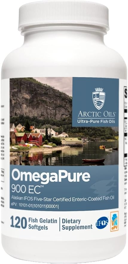 XYMOGEN OmegaPure 900 EC - Cardiovascular & Brain Support - IFOS Five-Star Certified Fish Oil - DHA EPA Omega-3 Supplement - Triglyceride Form - 120 Softgels