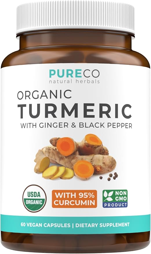 Organic Turmeric Ginger Black Pepper Supplement - High Potency Organic Turmeric Curcumin Capsules with Ginger & Black Pepper for Enhanced Benefits and Absorption - Vegan & Non-GMO (1 Month Supply)