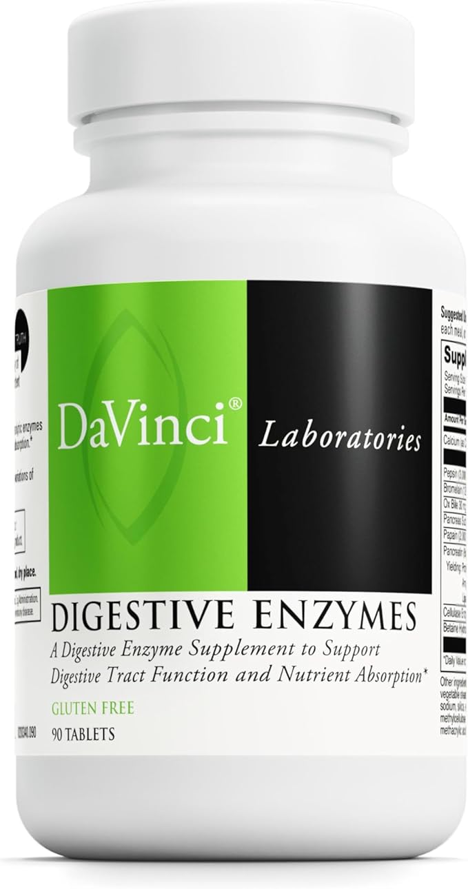 DAVINCI Labs Digestive Enzymes Dietary Supplement Supports Digestive Tract Function & Nutrient Absorption - with Calcium, Pepsin, Bromelain, Papain, Pancreatin and More - Gluten-Free - 90 Tablets