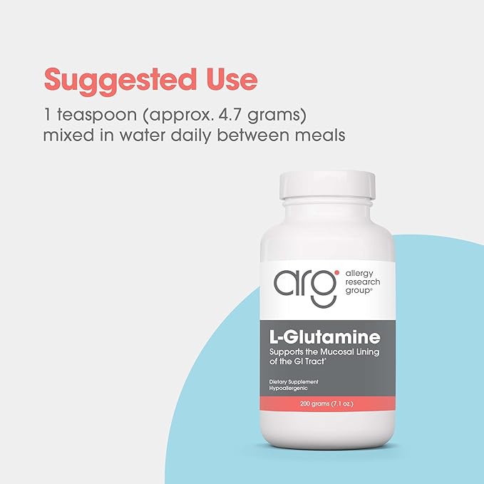 Allergy Research Group L-Glutamine Powder - Gut Health for Men & Women, Free Form Amino Acid, Pure, 4.7g Supplement - 7.1 Ounce