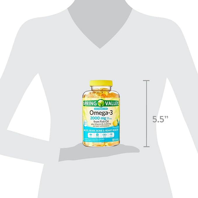 Spring Valley Omega-3 from Fish Oil 2000 mg | Premium Omega-3 from Fish Oil Eye Brain Bone & Heart Health | Set with Basket Goods Store
