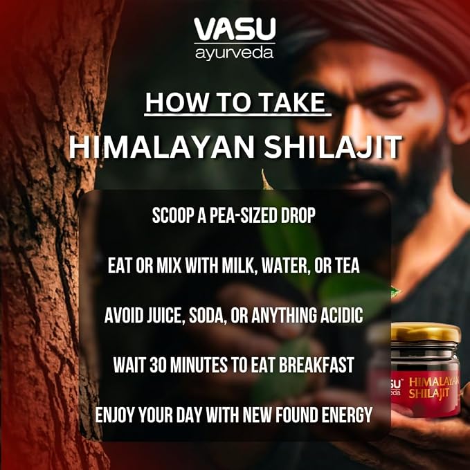 Vasu Ayurveda Himalayan Shilajit Resin 400mg – Lab Tested Natural Energy Booster with Fulvic Acid & 85+ Trace Minerals – Pure Shilajit for Men & Women – 50 Days Supply for Strength & Stamina (1-Pack)