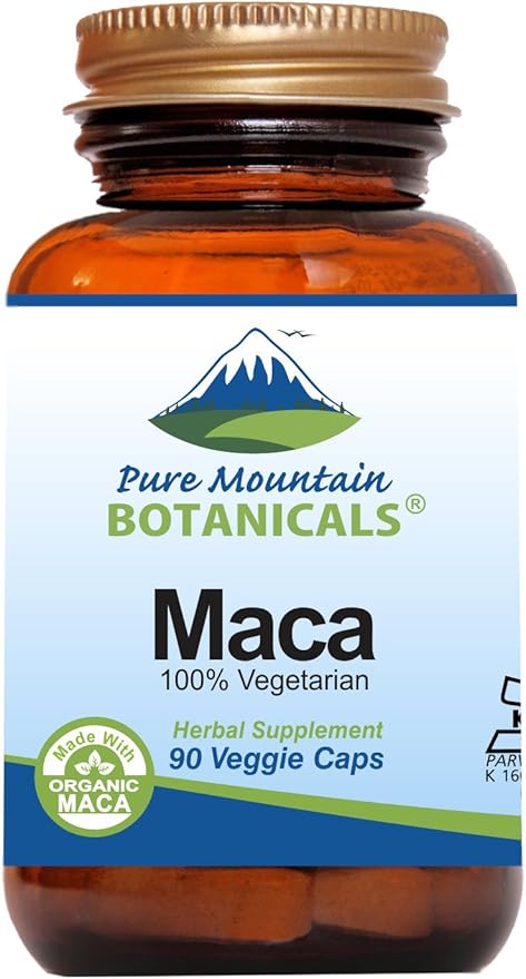 Pure Mountain Botanicals Maca Root Capsules - Kosher Vegan Caps Now with 1000 mg Organic Raw Macca and Gelatinized Maca Root Supplement