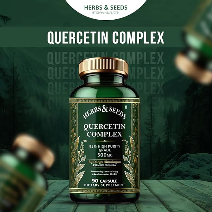 HERBS & SEEDS Quercetin Complex 500mg Supplement Natural Vegan Sources with Bioflavonoids & Potent Antioxidants for Cellular Health Support & Promotes Immunity – 90 Capsules