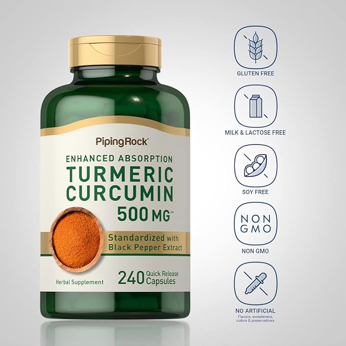 Piping Rock Turmeric Curcumin Supplement | 240 Capsules | with Black Pepper Extract | Standardized Complex | Non-GMO, Gluten Free