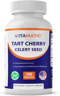 Vitamatic Tart Cherry 20X Extract with Celery Seed 10X Concentrated Extracts - - 180 Veg Capsules - Vegetarian, Non-GMO, and Gluten Free
