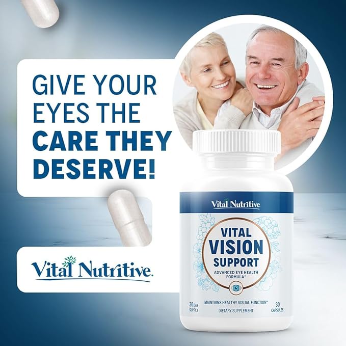 Vital Vision Support – Eye Health Supplement with Vitamin A, Lutein, Beta Carotene & Antioxidants – Eye Vitamins Support Hydration & Oxidative Stress -30 Days Serving