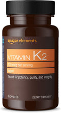 Amazon Elements Vitamin K₂, 100 mcg, Vegan, Made from Chickpea, 65 Capsules