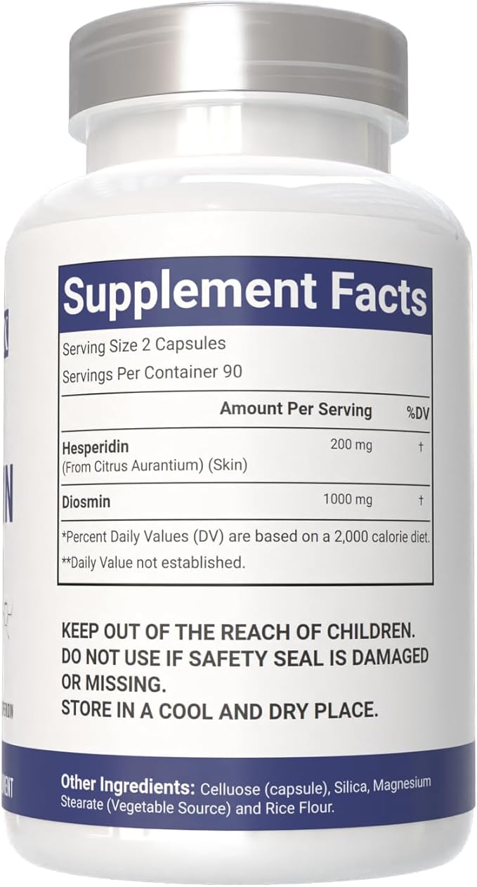 Diosmin Hesperidin 1200 mg Complex, 180 Capsules, Citrus Bioflavonoids Rich Fruit Extract, 100% Vegetarian, Non-GMO & Gluten Free Diosmin Supplement with Max Strength