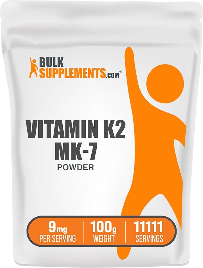 BulkSupplements.com Vitamin K2 Powder - Vitamin K2 MK-7, as Menaquinone Powder - K2 Vitamin Supplement for Wellness, Gluten Free, 9mg per Serving, 100g (3.5 oz) (Pack of 1)