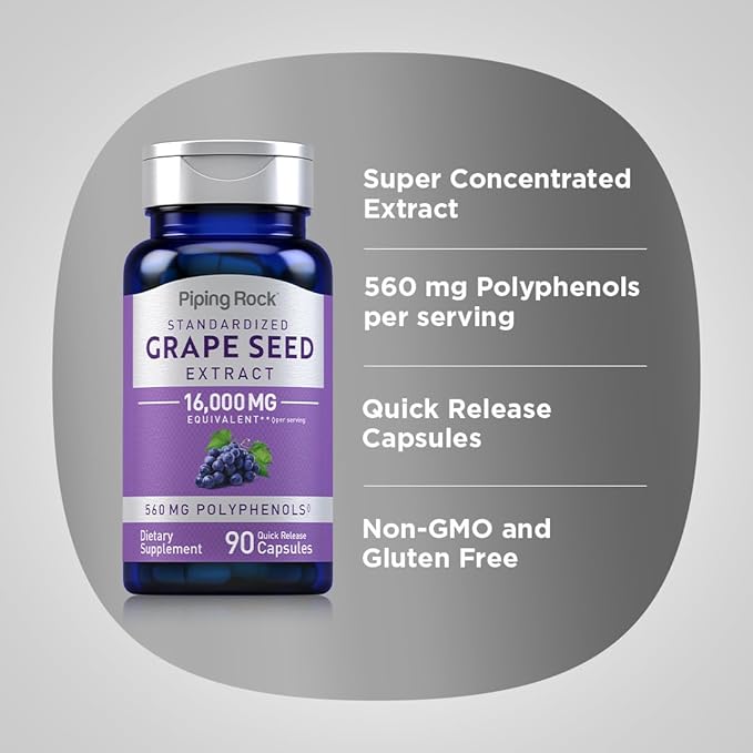 Piping Rock Grape Seed Extract Capsules | 90 Pills | Vitis Vinifera Supplement | Non-GMO, Gluten Free