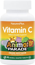 NaturesPlus Animal Parade Vitamin C Children's Chewable - Natural Orange Juice Flavor - 90 Animal-Shaped Tablets - Vegan, Vegetarian, Gluten Free - 45 Servings