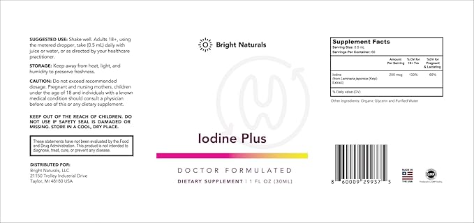 Iodine Plus - Kelp-Based Liquid Supplement Supports Thyroid - Boosts Energy, Improves Sleep, and Enhances Mental Clarity, 180 0.04% Iodine Servings