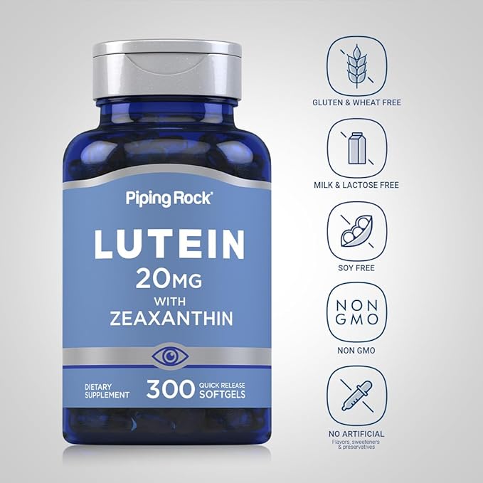 Piping Rock Lutein and Zeaxanthin Supplement | 20 mg | 300 Softgels | Eye Vitamin from Marigold Extract | Non-GMO, Gluten Free