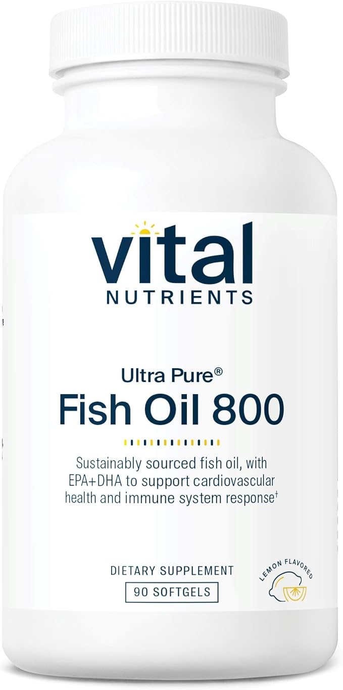Vital Nutrients Ultra Pure® Fish Oil 800 - Supports Heart, Brain, & Immune Health* - Sustainably Sourced High EPA & DHA Omega-3 Fatty Acid - Lemon Flavor - Gluten, Dairy, Soy Free - 90 Softgels
