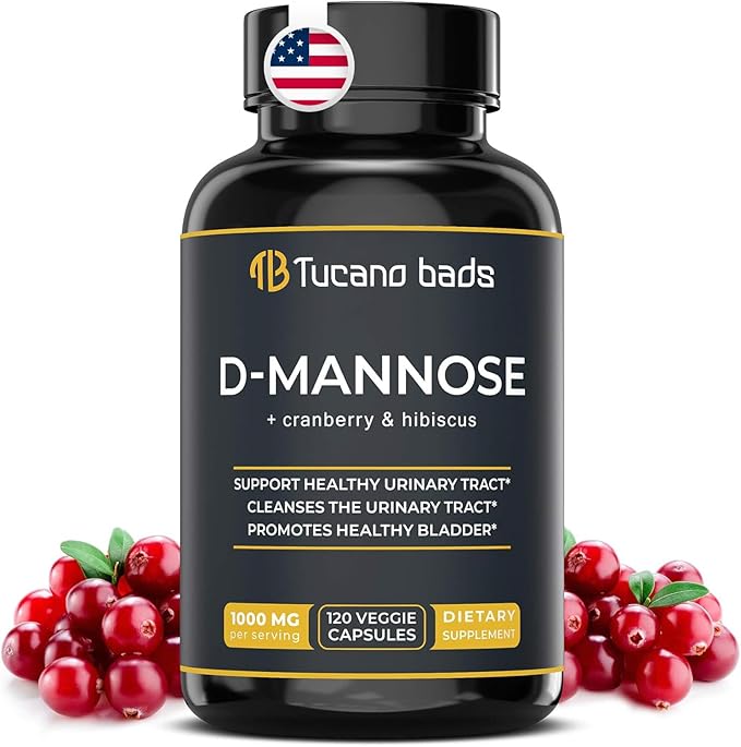 Urinary Tract Infection Treatments D Mannose 1000mg Capsules - Potent D-Mannose & Cranberry Pills with Hibiscus Extract - Healthy Bladder Control, Strength Urinary Tract Support (120 Capsules)