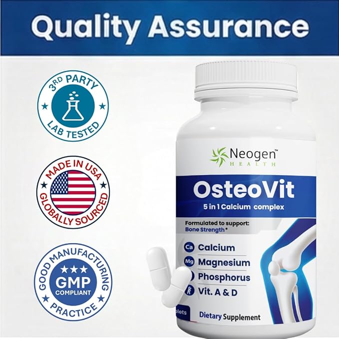 OsteoVit 5-in-1 Calcium 120 tabs Multivitamin: Calcium, Magnesium, Phosphorus, Vitamin D3 & A - Bone Strength & Flexibility*, Non-GMO Gluten Free | Calcium Supplement for Women & Men with Vitamin D