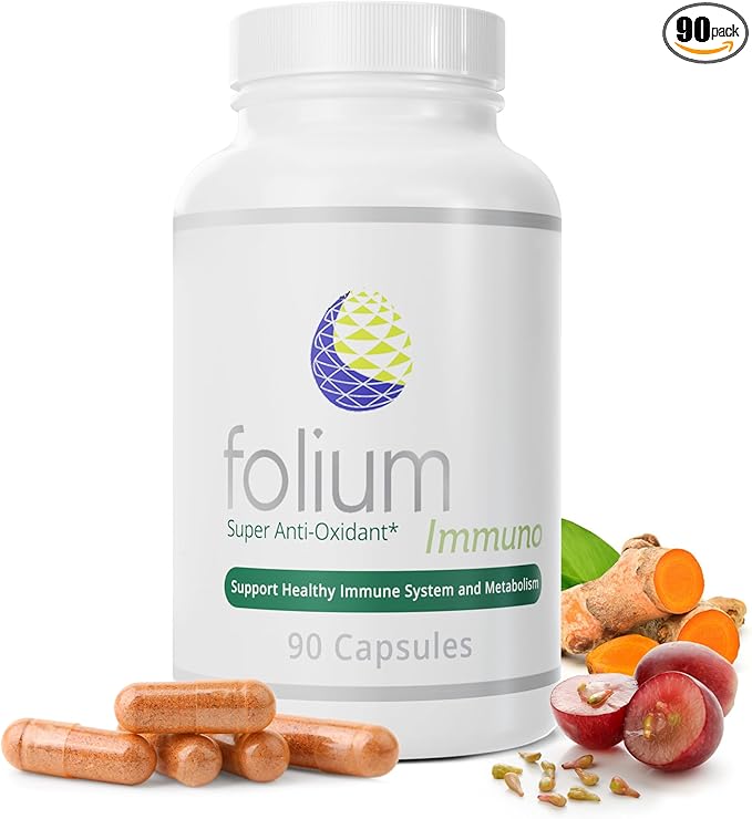 Folium Immuno Inflammation Support Supplement-Pine Parts, GrapeSeed, Ginger, Turmeric, Green Tea, White Pepper & Pomegranate-90 Count