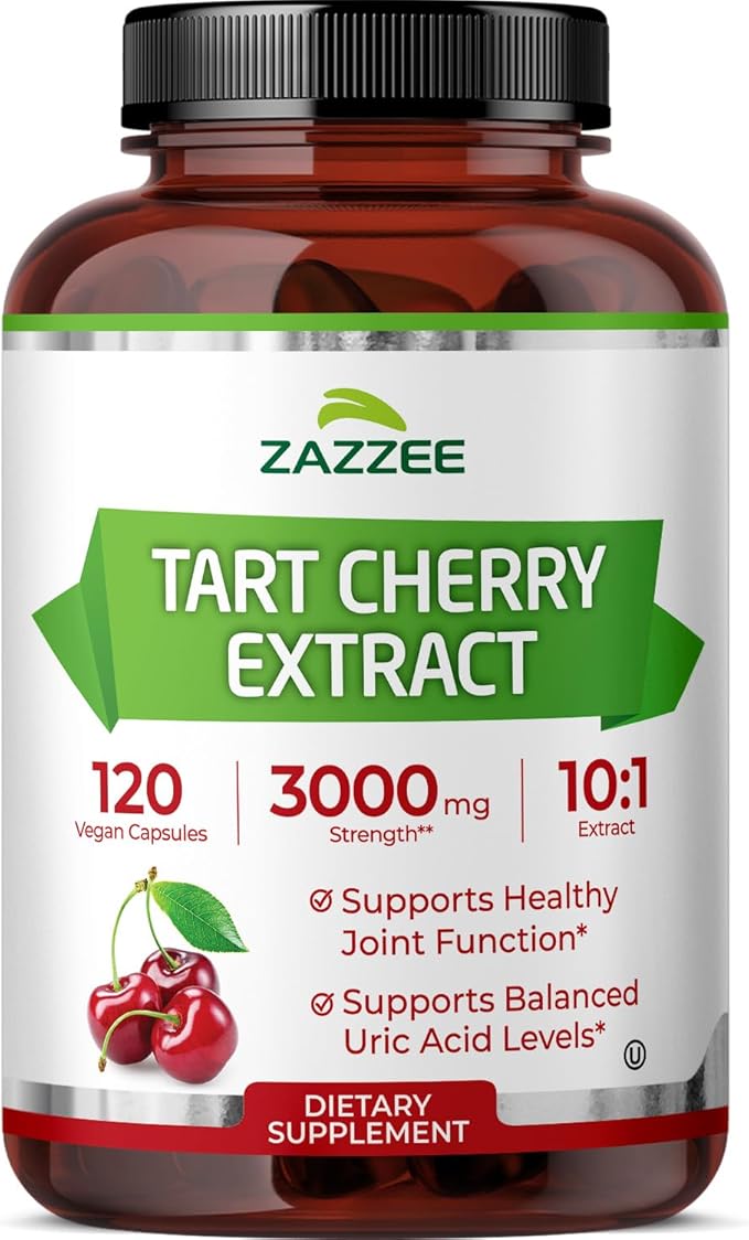 Zazzee Tart Cherry 10:1 Extract, 120 Vegan Capsules, 4 Month Supply, Montmorency Cherry, Certified Kosher, Joint & Uric Acid Support, Antioxidant Support Formula, Non-GMO, Made in the USA