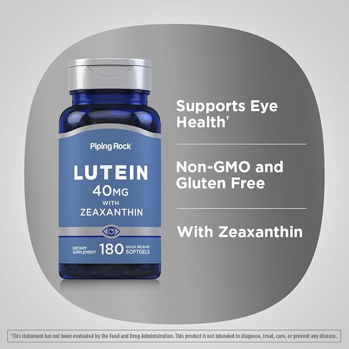 Piping Rock Lutein and Zeaxanthin Supplement | 40 mg | 180 Softgels | Eye Vitamins from Marigold Flower Extract | Non-GMO, Gluten Free