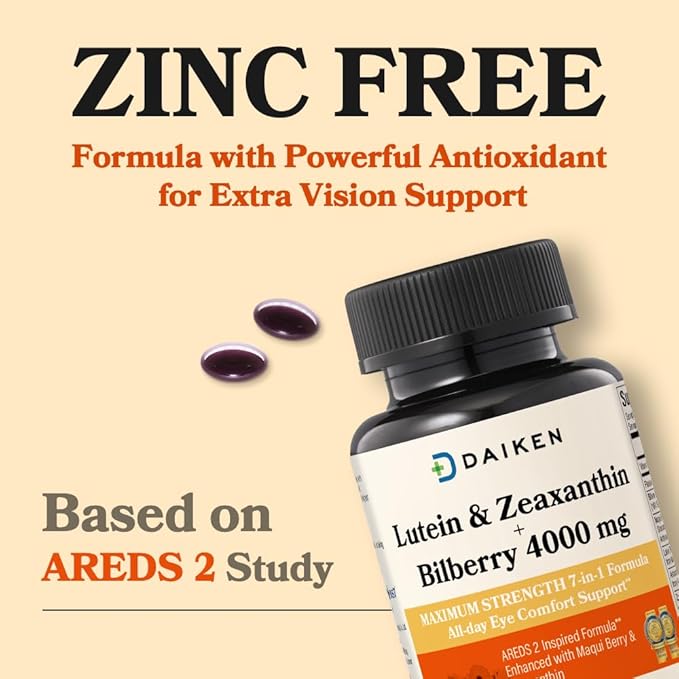 DAIKEN Lutein and Zeaxanthin Supplements, AREDS 2 Inspired Formula with Astaxanthin, Maqui Berry, Bilberry, Flaxseed Oil & Vitamin E, 30 Softgels (Pack of 2)