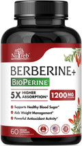 Nutreb Berberine Supplement 1200mg - 5X Higher Absorption - Ultra Pure 98% Berberine HCL - Healthy Weight Management, Immune Support - Non GMO, Manufactured in USA - 60 Vegan Capsules
