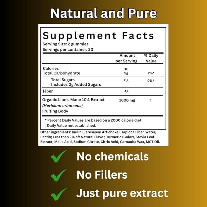 Lion’s Mane Sugar Free, Vegan Gummies, High Potency, Double Extracted, 60 Gummies