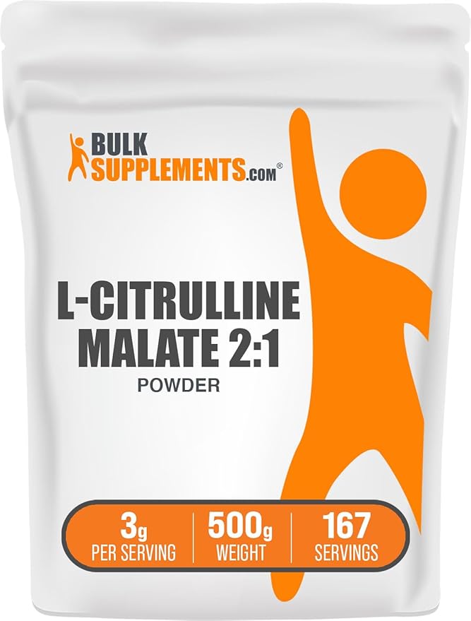 BulkSupplements.com L-Citrulline Malate 2:1 Powder - Nitric Oxide Boost, Citrulline Malate Supplement - Unflavored & Gluten Free - 3g per Servings, 500g (1.1 lbs) (Pack of 1)