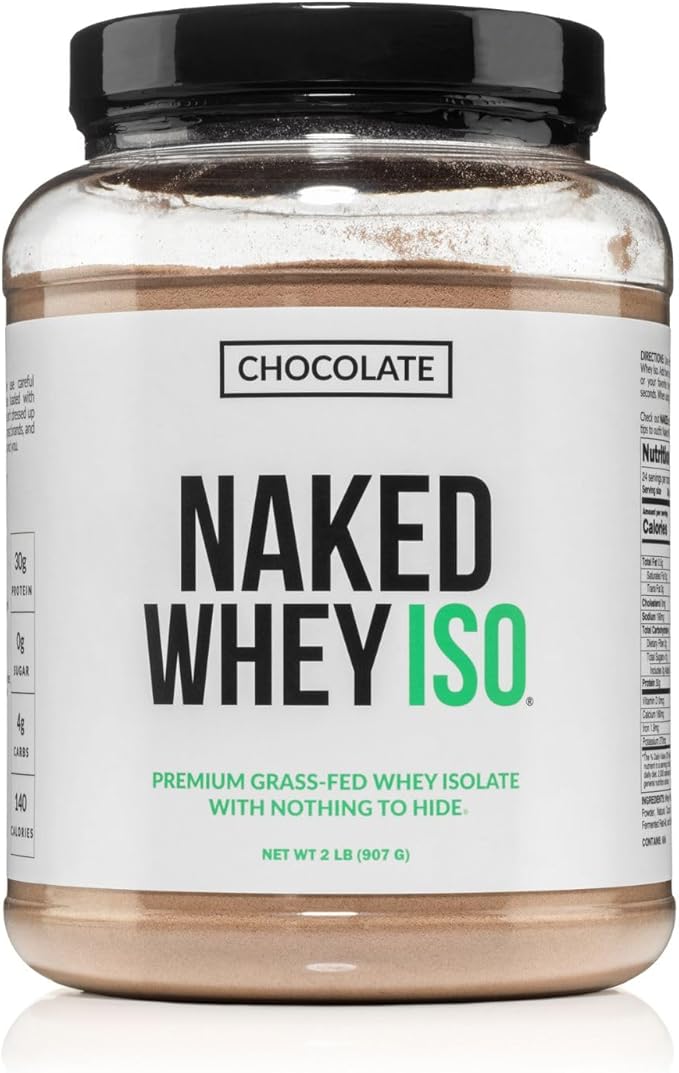 NAKED Chocolate Whey Isolate Protein - Only 6 Ingredients, 30g Grass-Fed Protein, Undenatured, No GMO, No Soy, Gluten-Free, No Preservatives - 24 Servings