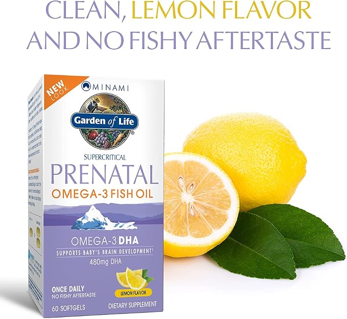 Garden of Life Prenatal DHA Omega 3 Fish Oil Supplement - Minami Natural Prenatal, Lemon, 60 Softgels