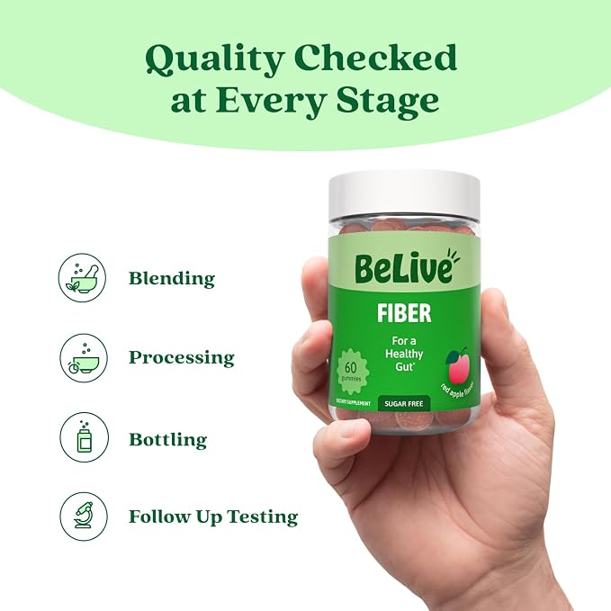 BeLive Fiber Gummies - Prebiotic Fiber Supplement with Chicory Root & Inulin for Digestive Support & Overall Gut Health I Vegan, Sugar Free Gummies for Adults & Children - Apple Flavor | 2-Pack
