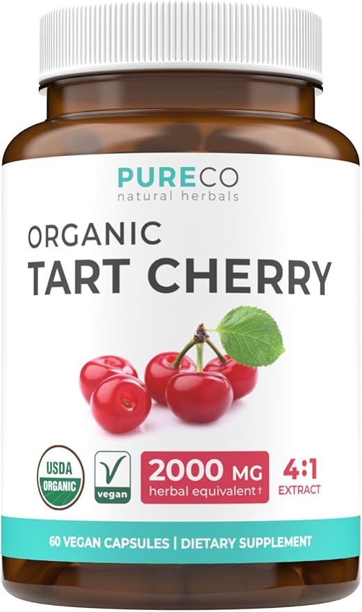 Organic Tart Cherry Capsules - High Strength Organic Tart Cherry 500mg 4:1 Extract- 1 Capsule Per Serving for Uric Acid Support - Vegan Non-GMO & Made in the USA (2 Months Supply)