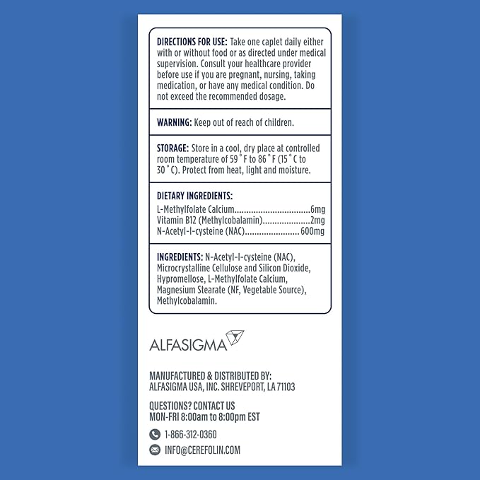 Cerefolin Brain Wellness, Targeted Nutrition for Cognitive Support, Improves Memory, Focus & Concentration, L-Methylfolate, NAC, B12, Neurologist Recommended (60 Count)