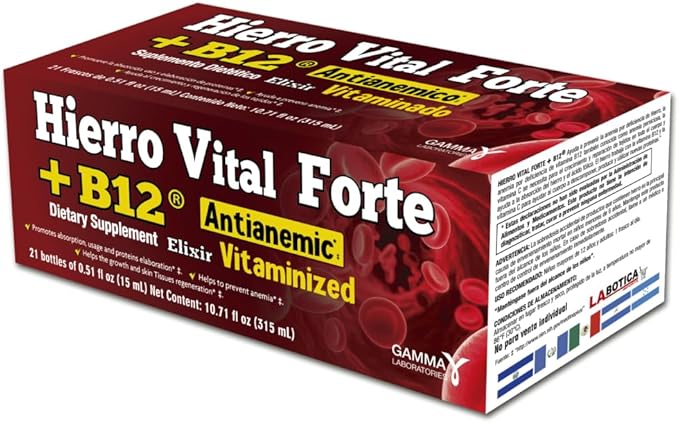 '+ B12 Dietary Supplement - Anti-Anemic, Vitaminized, Promotes Absorption, Usage and Proteins Elaboration, 21 Bottles (0.51 fl oz Each)