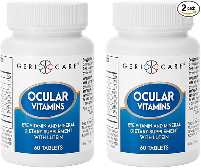 GeriCare Ocular Vitamins, Eye Vitamins and Minerals with Lutein, Dietary Supplement Tablets, 60 Count (Pack of 2)