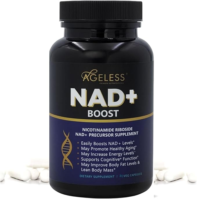 Ageless NAD+ Supplements for Women & Men | 300mg Nicotinamide Riboside Chloride | Dietary Supplement for Anti-Aging | Supports Energy, Focus, Stamina, Fat Metabolism & Cognitive Function – 30 Capsules