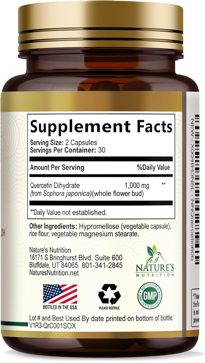 Quercetin Dihydrate 1000mg per Serving - Premium Plant-Based Bioflavonoids - Extra Strength Antioxidant Immune & Respiratory Health Support - High Absorption Quercetin Dihydrate - 60 Veggie Capsules