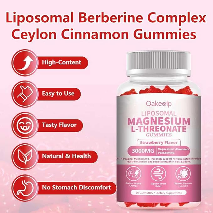 2 Pack Liposomal Magnesium Threonate High-Potency 3000mg Gummies,Liposomal Enhance 98% Absorption,Magnesium L-Threonate Supplements, Muscle & Nervous System for Kids & Adults